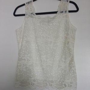 Chadwicks lace covered cream color top small S